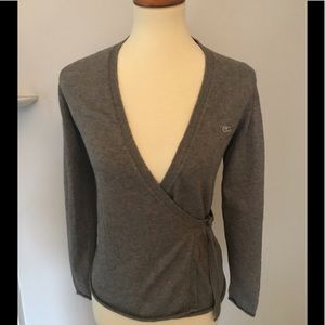Lacoste wrap front tie sweater grey